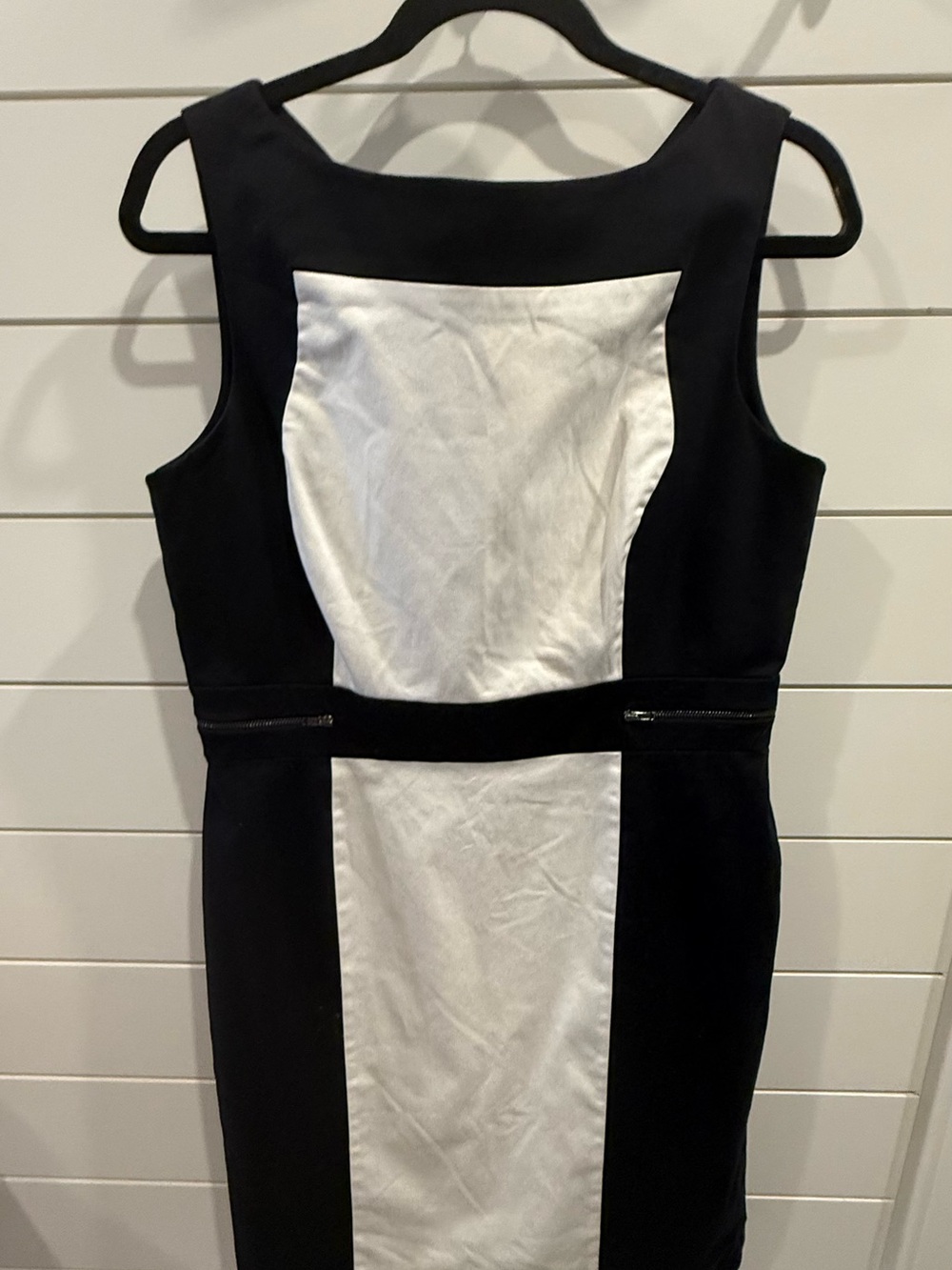Tahari Black and White Colorblock Midi Sheath Dress